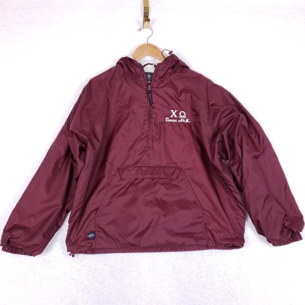 Charles River Texas A&M Chi‎ Omega Anorak Jacket Large Maroon Windbreaker Hooded